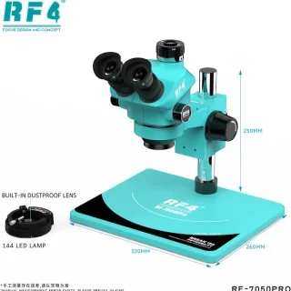 RF4 RF 7050 Pro 7-50X Synchronous Zoom Trinocular Stereo Microscope with Aluminum Base