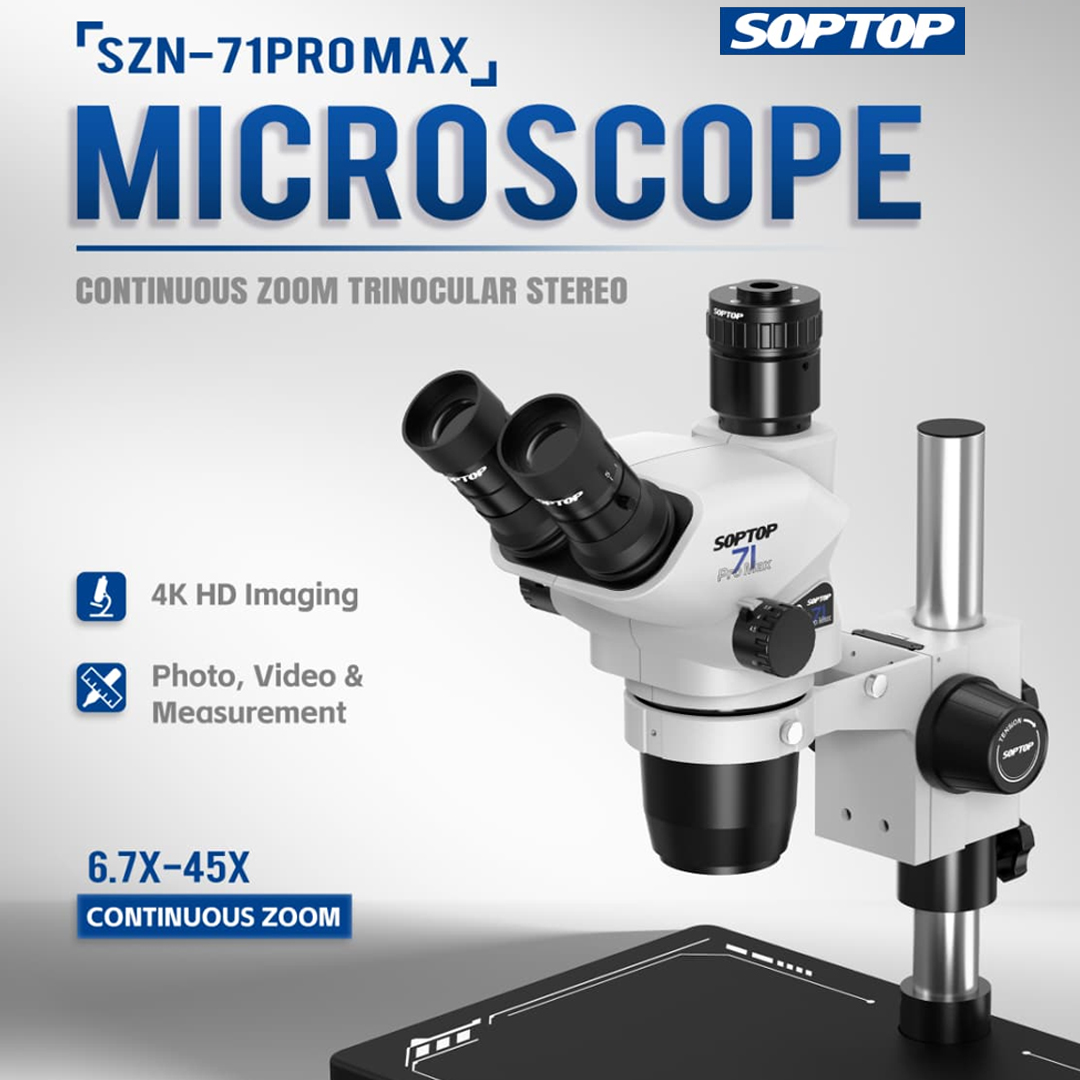 SOPTOP SZN-71 Pro Max 6.7-45X White Trinocular Microscope
