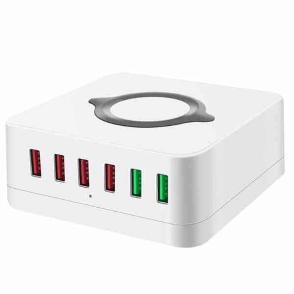 E6 USB Charger QC 3.0 PD 6 Ports USB Charging Station with Wireless Charger