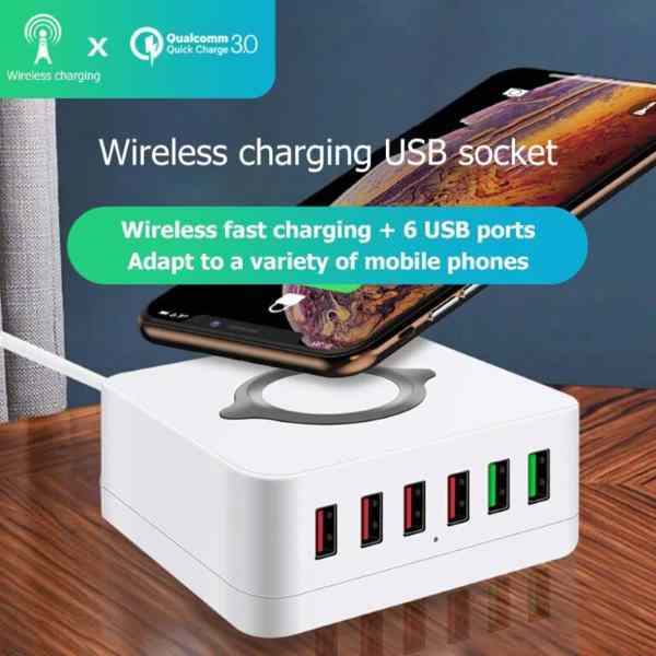 E6 USB Charger QC 3.0 PD 6 Ports USB Charging Station with Wireless Charger - Image 5