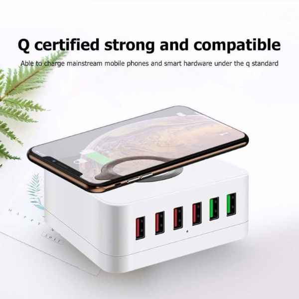 E6 USB Charger QC 3.0 PD 6 Ports USB Charging Station with Wireless Charger - Image 3