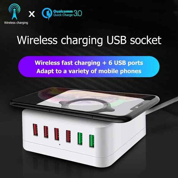 E6 USB Charger QC 3.0 PD 6 Ports USB Charging Station with Wireless Charger - Image 6