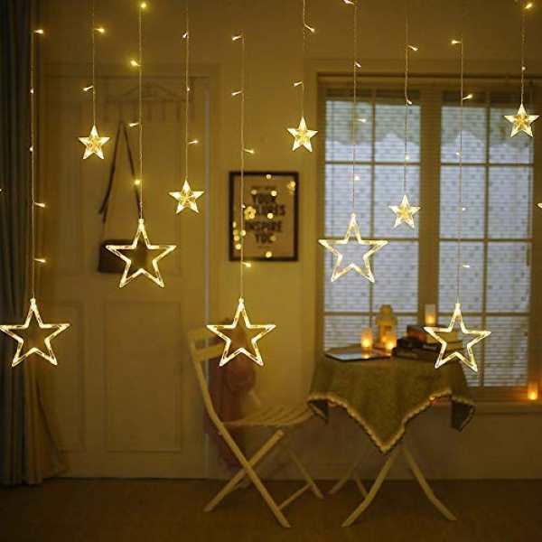 LED Curtain String Lights with 8 Flashing Modes (12 Stars, Warm White) - Image 2
