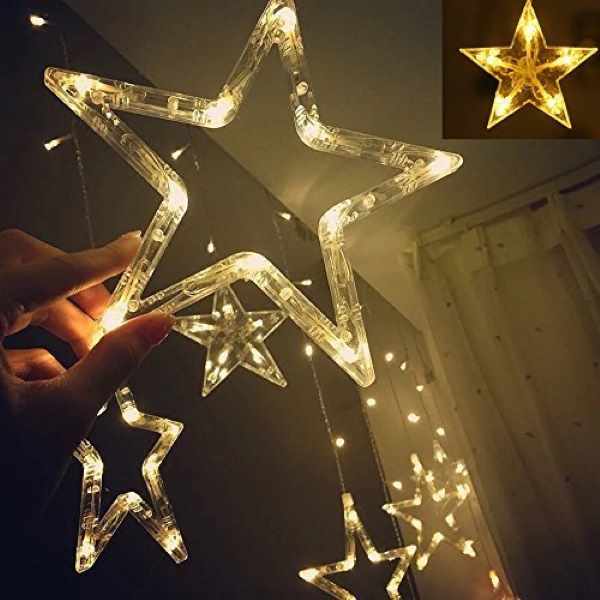 LED Curtain String Lights with 8 Flashing Modes (12 Stars, Warm White) - Image 3