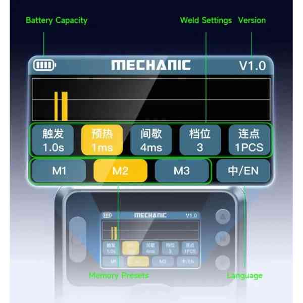 Mechanic PN360 Portable Spot Welder Built-in Battery TFT Display - Image 3