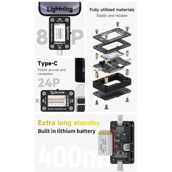 Mechanic T-824 SE Type-C to Lightning High Precision Digital Display Tail Insertion Tester - Image 7